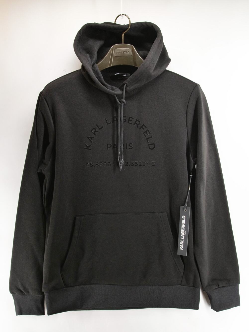 Karl Lagerfeld NWT Unisex Small Black Embossed Logo Hoodie Paris Coords Pullover